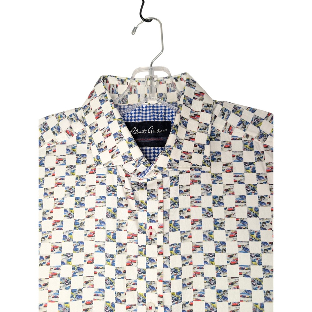 Robert Graham Button Down Shirt Mens XL White Race Car Checkered Tailored Fit